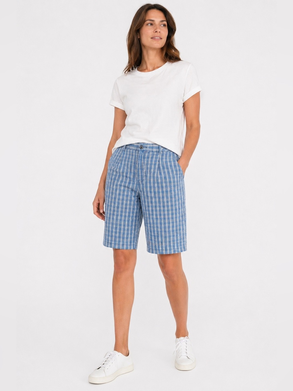 Eddie Bauer Blue & White Plaid Shorts Size 12 | Casual Summer